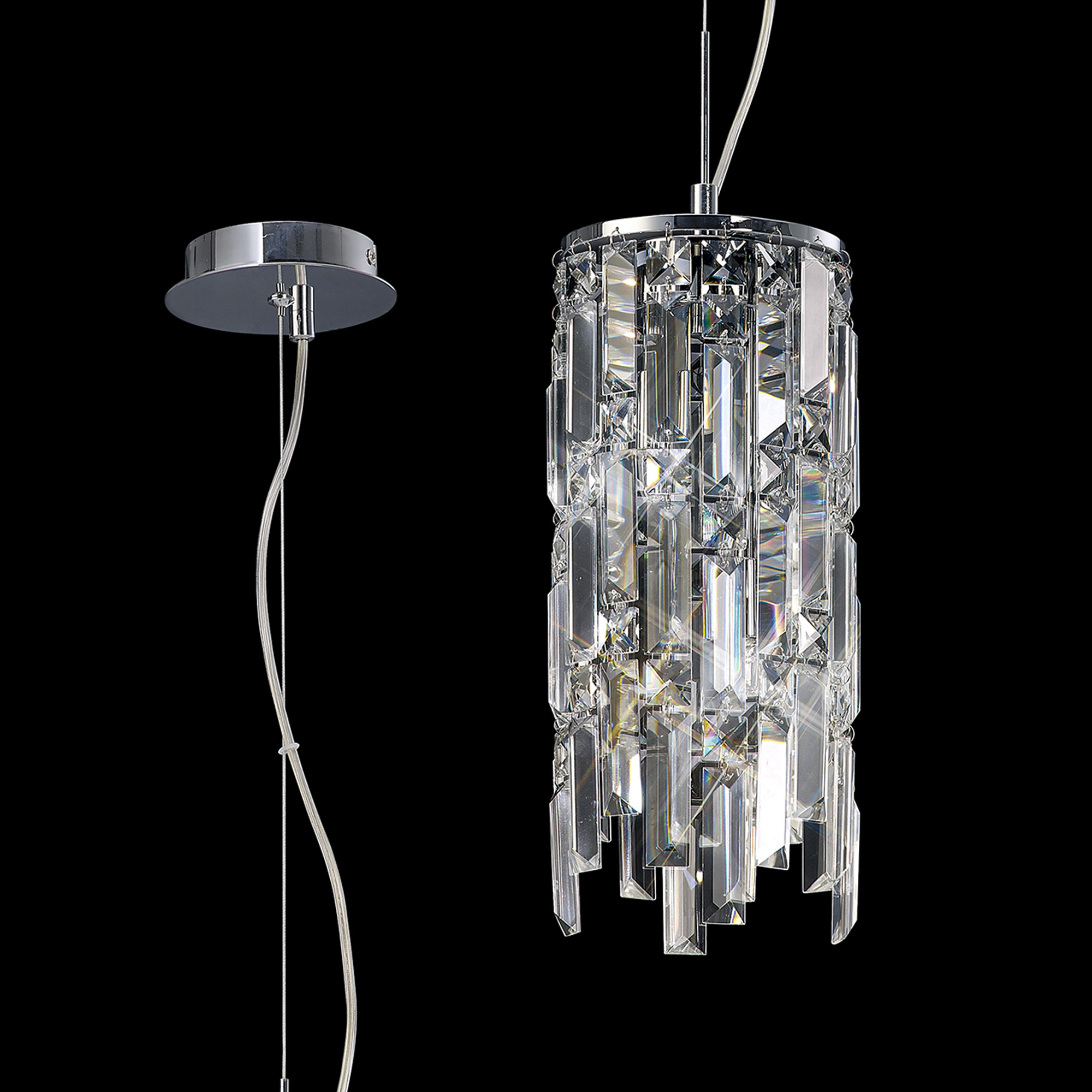 Maddison Polished Chrome Crystal Ceiling Lights Diyas Single Crystal Pendants